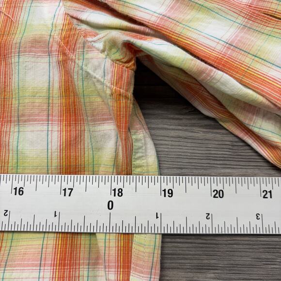 Lacoste Orange Yellow Green Plaid Men M Collared Long Sleeve Button Down Shirt - Picture 4 of 7